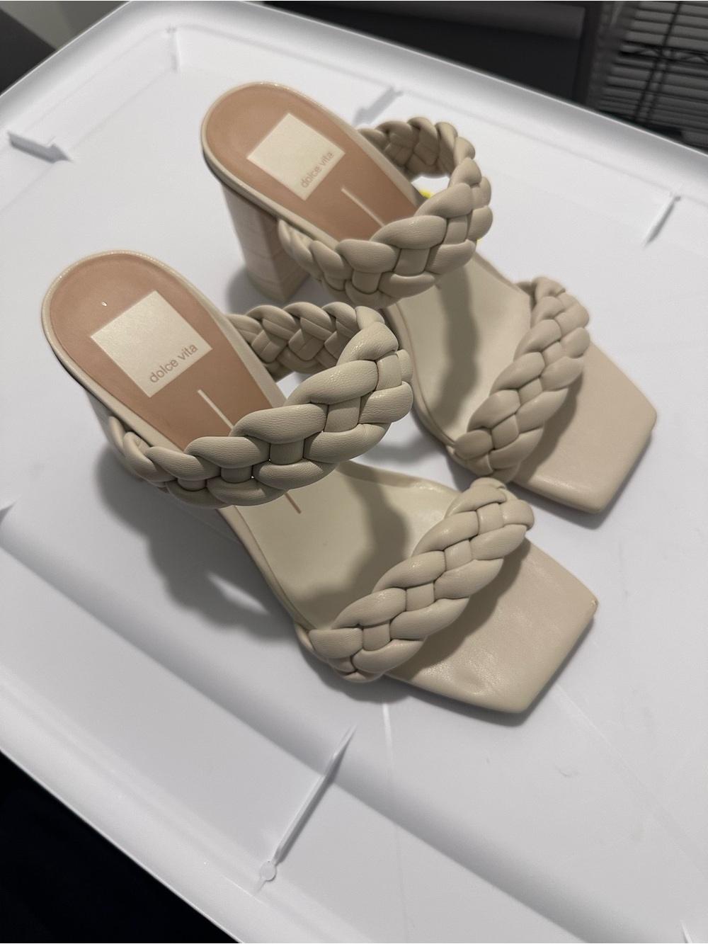 Dolce Vita Ivory Braided Double-Strap Block Heel Mules